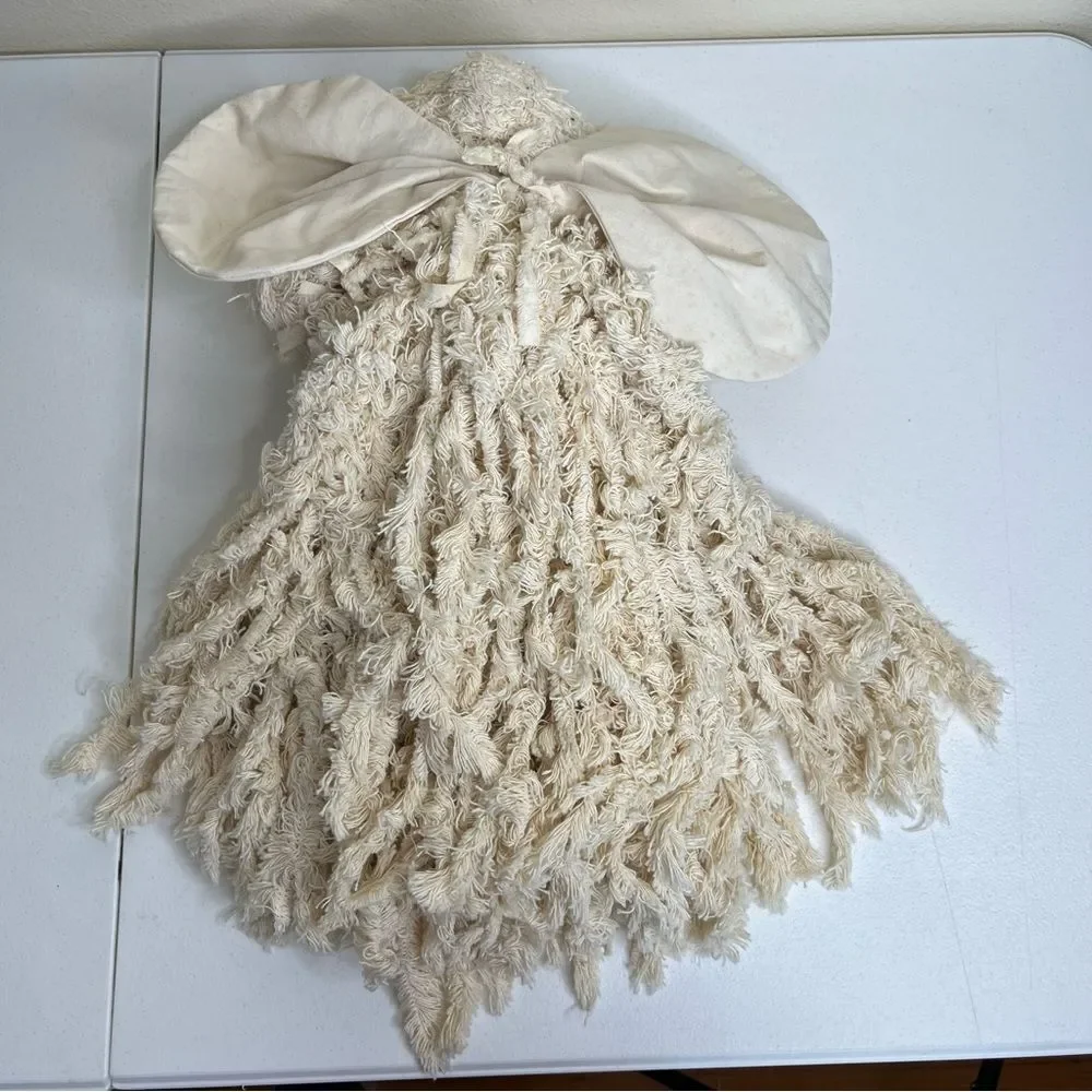 Vintage Handmade Yarn Angel Rag Doll Cream Painted Face Wings Holiday Decor